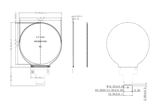 2.8 ιντσών IPS κυκλική οθόνη αφής TFT MIPI Interface LCD Module 480x480